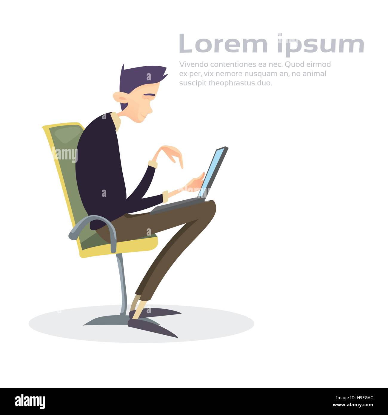 Business Man Sitting Chair Working Laptop Computer Typing Stock Vector