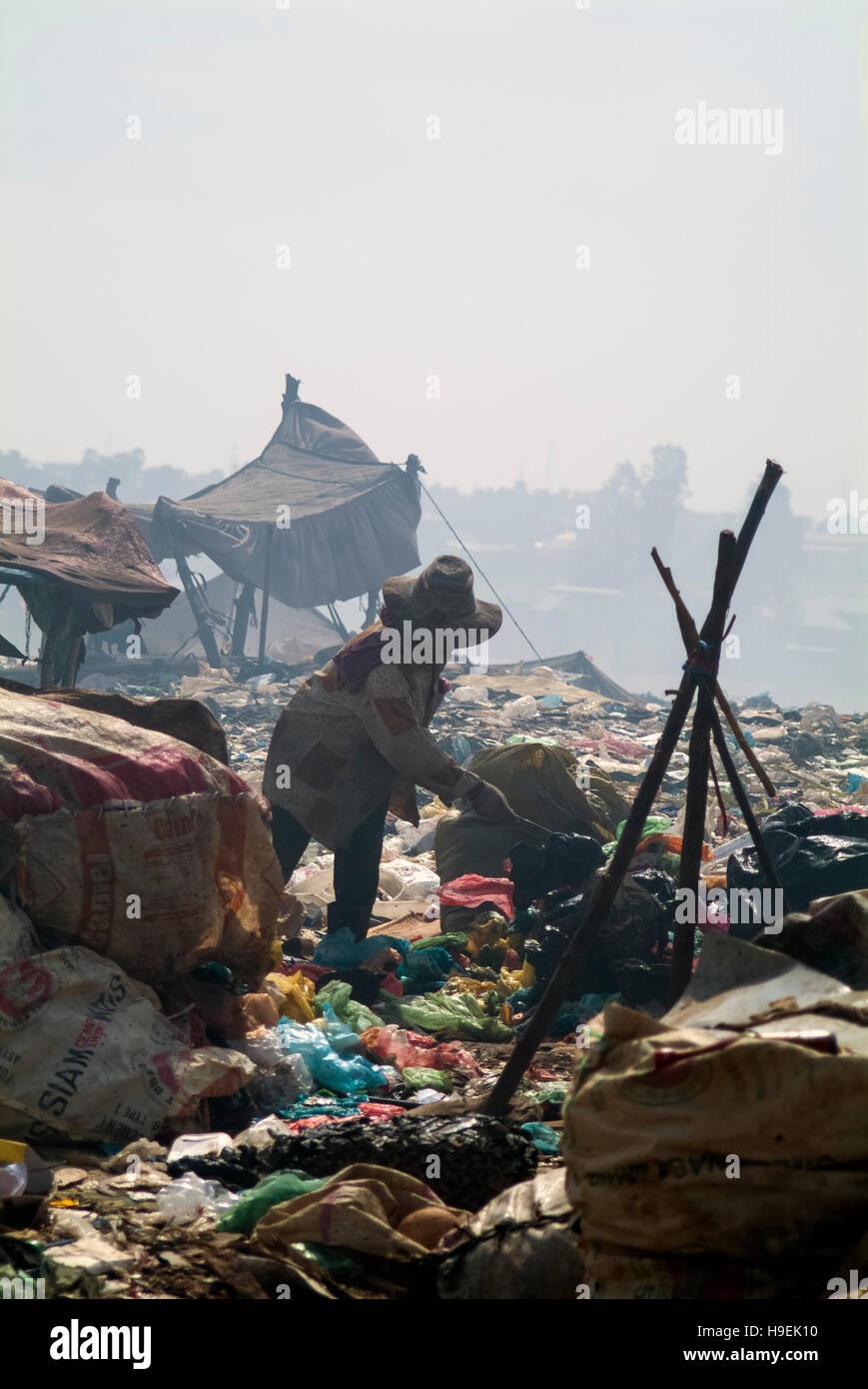 Makeshift camps at the former Stung Meanchey garbage dump (nicknamed Smokey Mountain) in Phnom