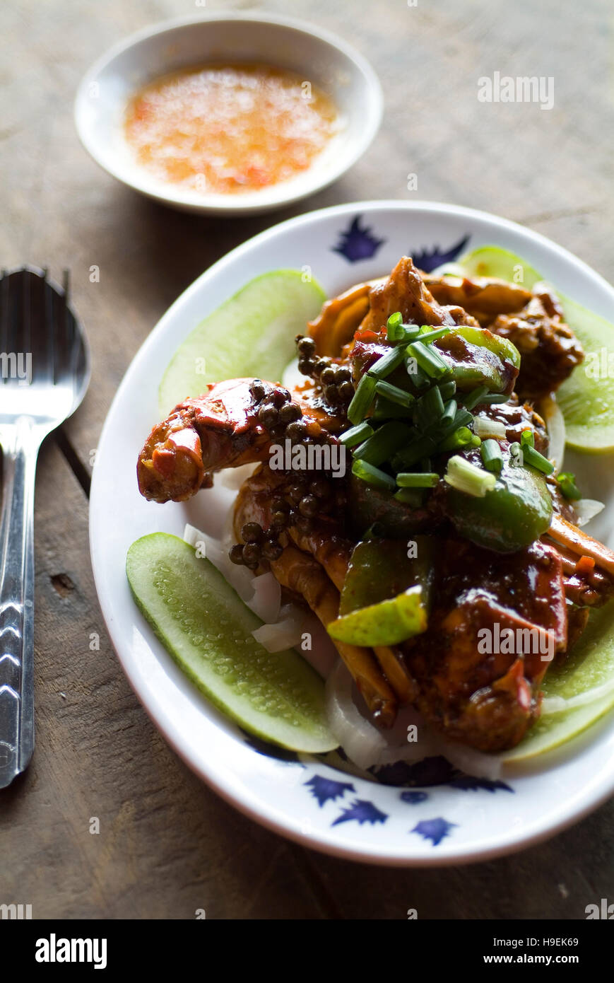 Crab with fresh peppercorns at a seaside diner in Kep Stock Photo Alamy