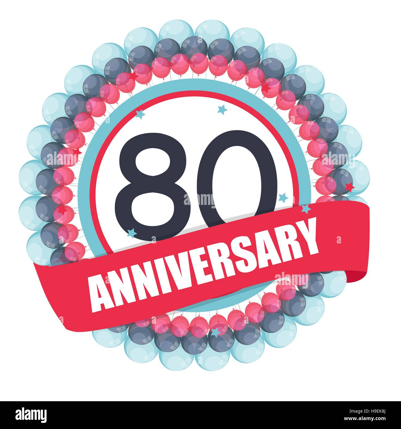 Cute Template 80 Years Anniversary with Balloons and Ribbon Vect Stock Vector