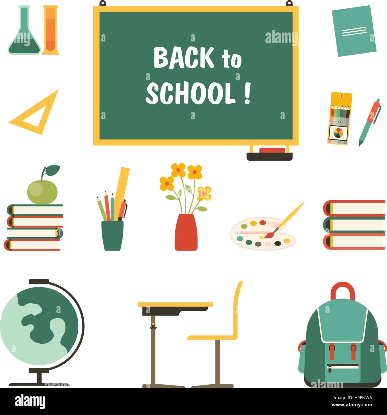 Back to school vector illustration set in a flat style Stock Vector ...