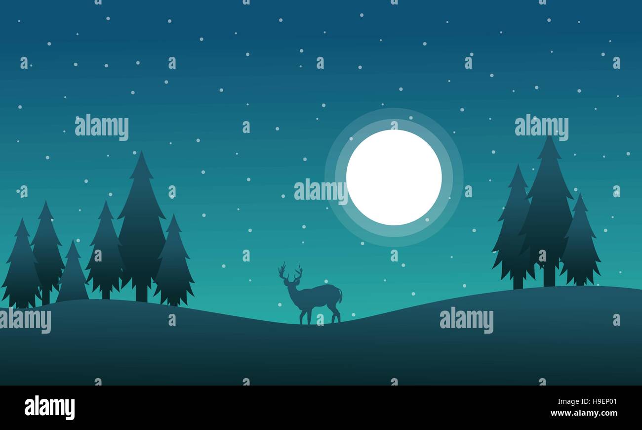 Silhouette of reindeer with spruce scenery Stock Vector Image & Art - Alamy
