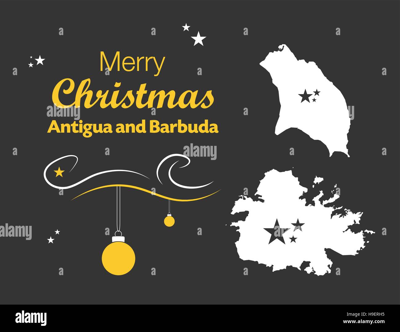 Merry Christmas illustration theme with map of Antigua and Barbuda