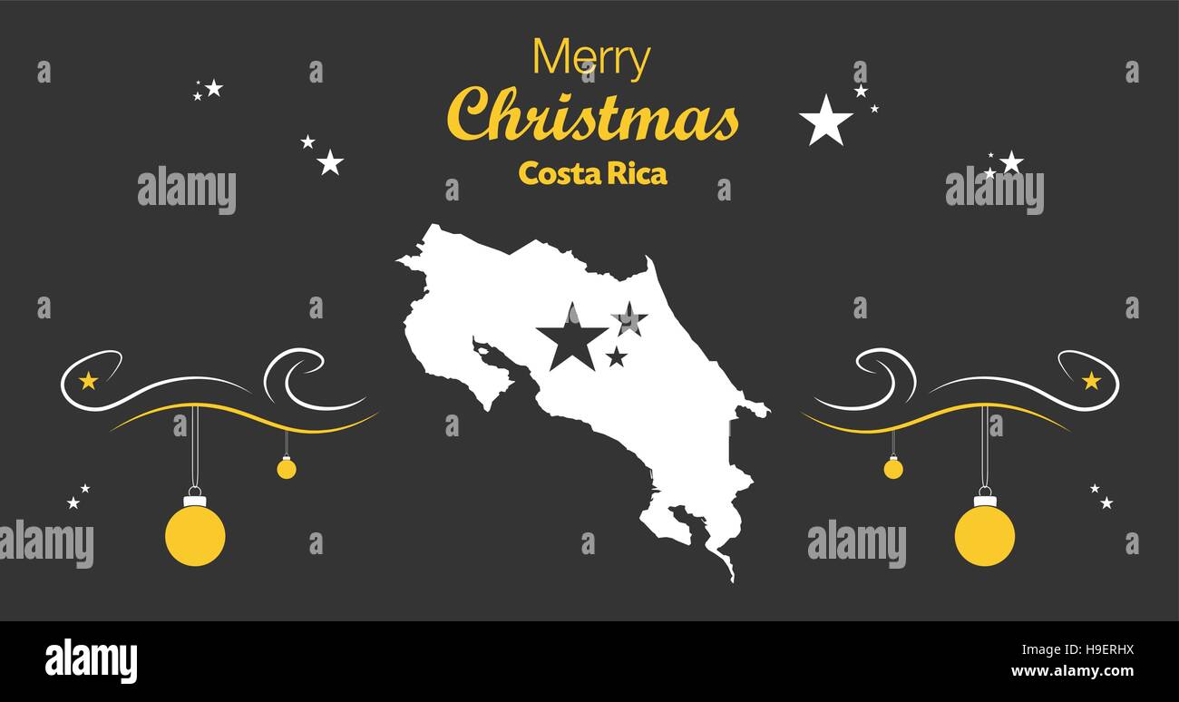 Merry Christmas illustration theme with map of Costa Rica Stock Vector