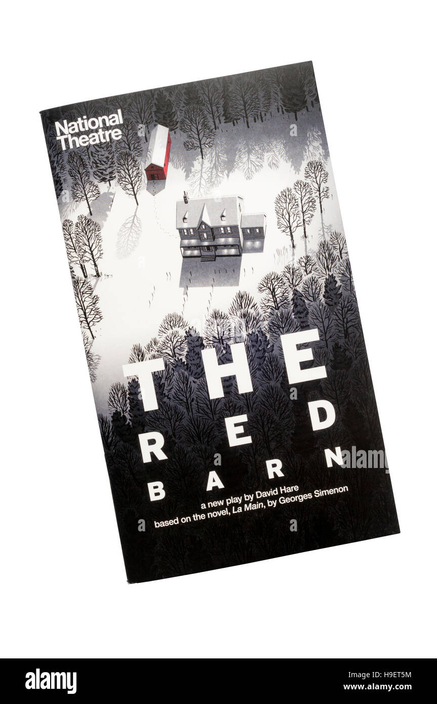 Programme for the 2016 production of The Red Barn by David Hare at the Lyttelton Theatre.  Based on the novel, La Main, by Georges Simenon. Stock Photo