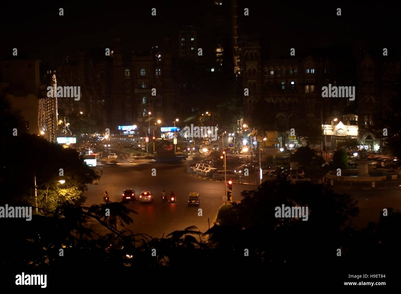 Mumbai by night. View of circle near Police Commissioner's Office, near Gateway of India Stock Photo