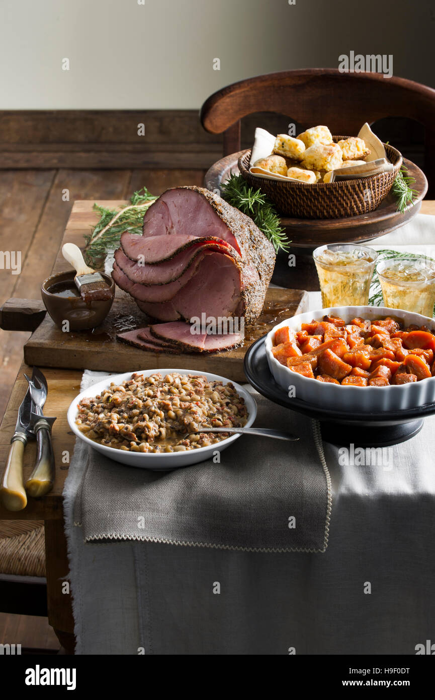 Sliced ham on buffet table Stock Photo Alamy