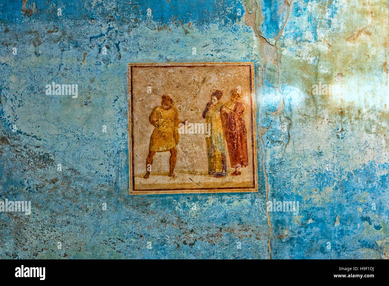 Ancient painted wall frescoes at the ancient Roman city of Pompei. Campania, Italy Stock Photo