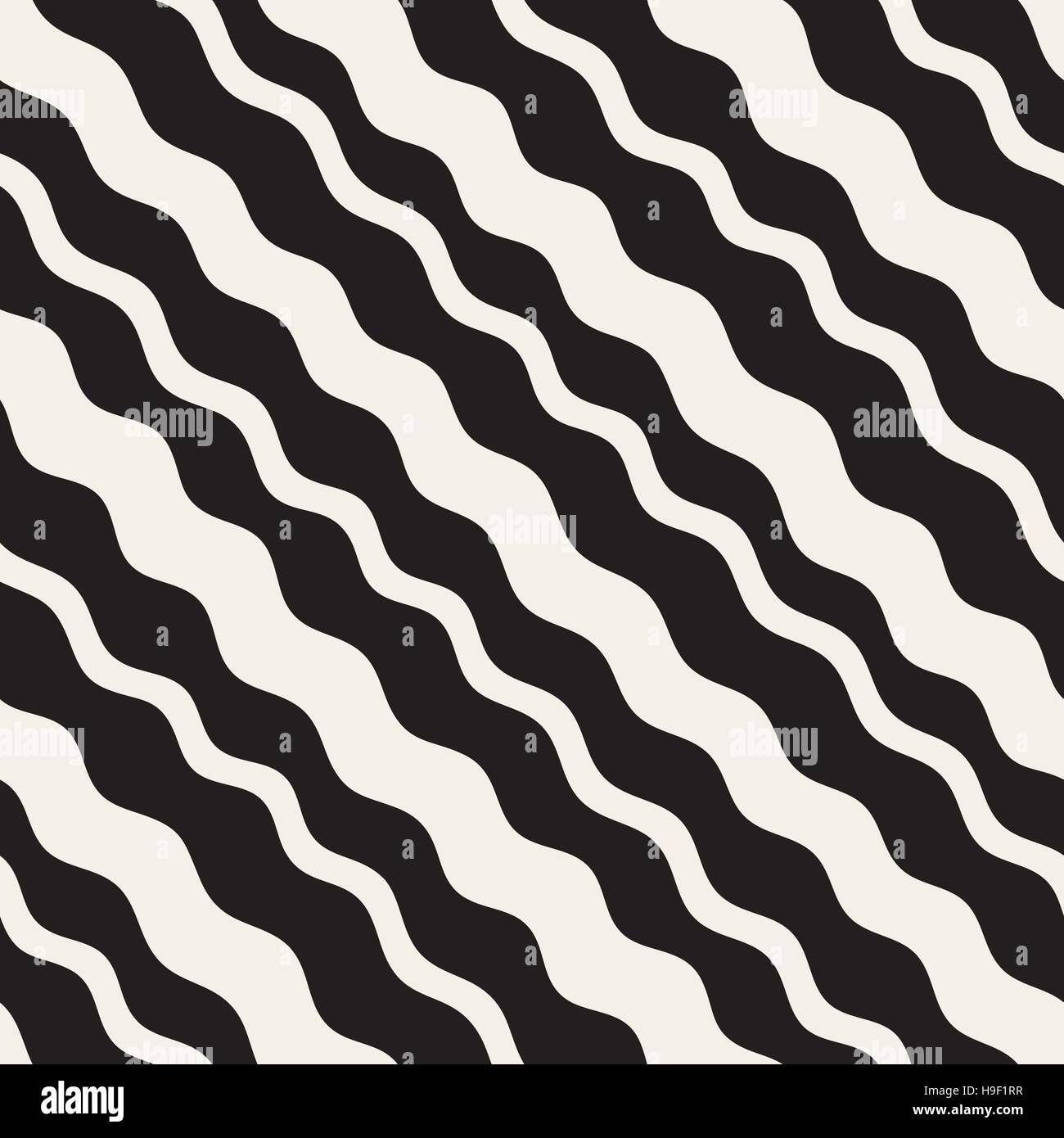 Vector Seamless Black and White Hand Drawn Diagonal Wavy Lines Pattern ...