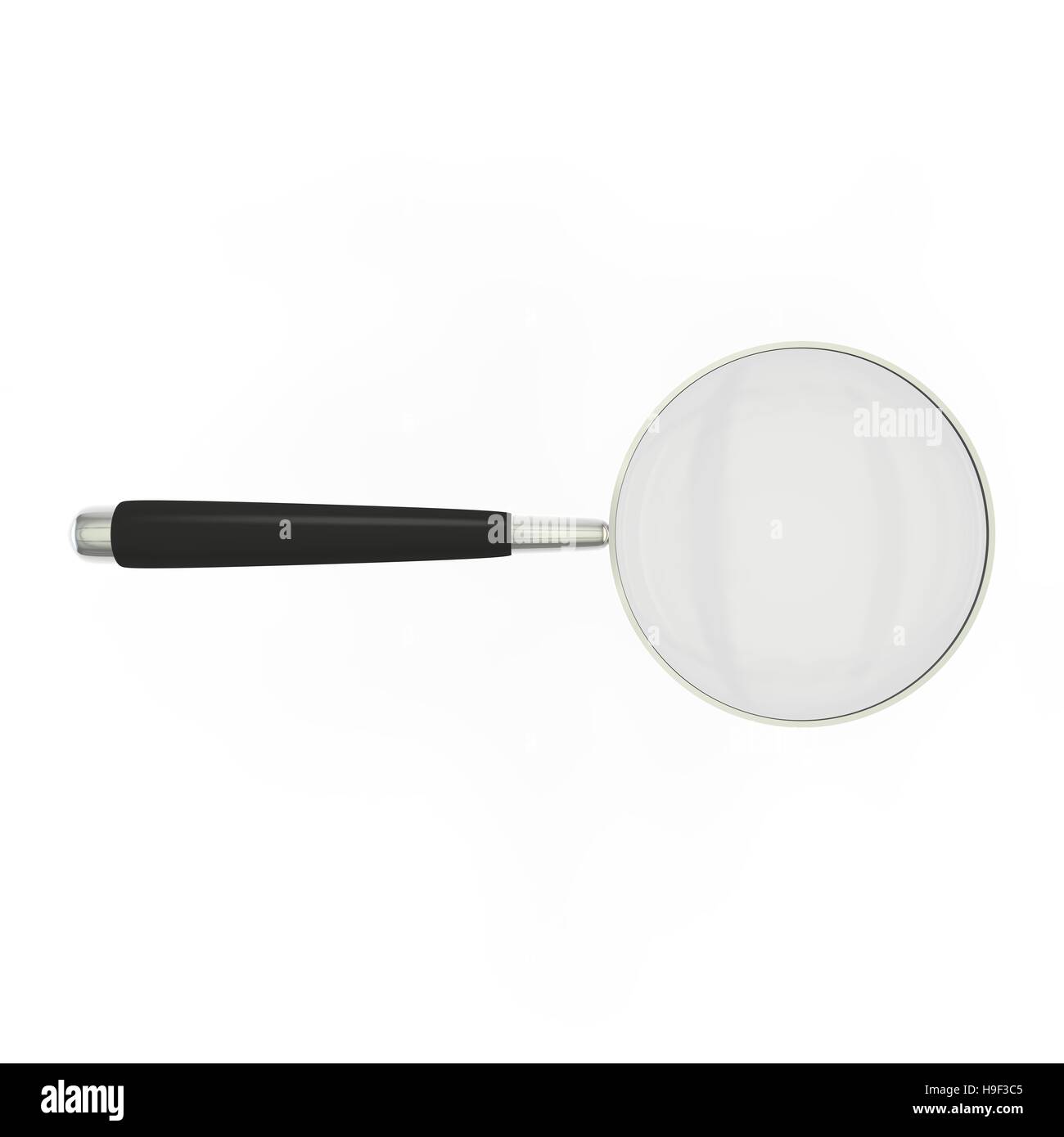 Magnifying glass in a metal frame with rubber black handle isolated on ...