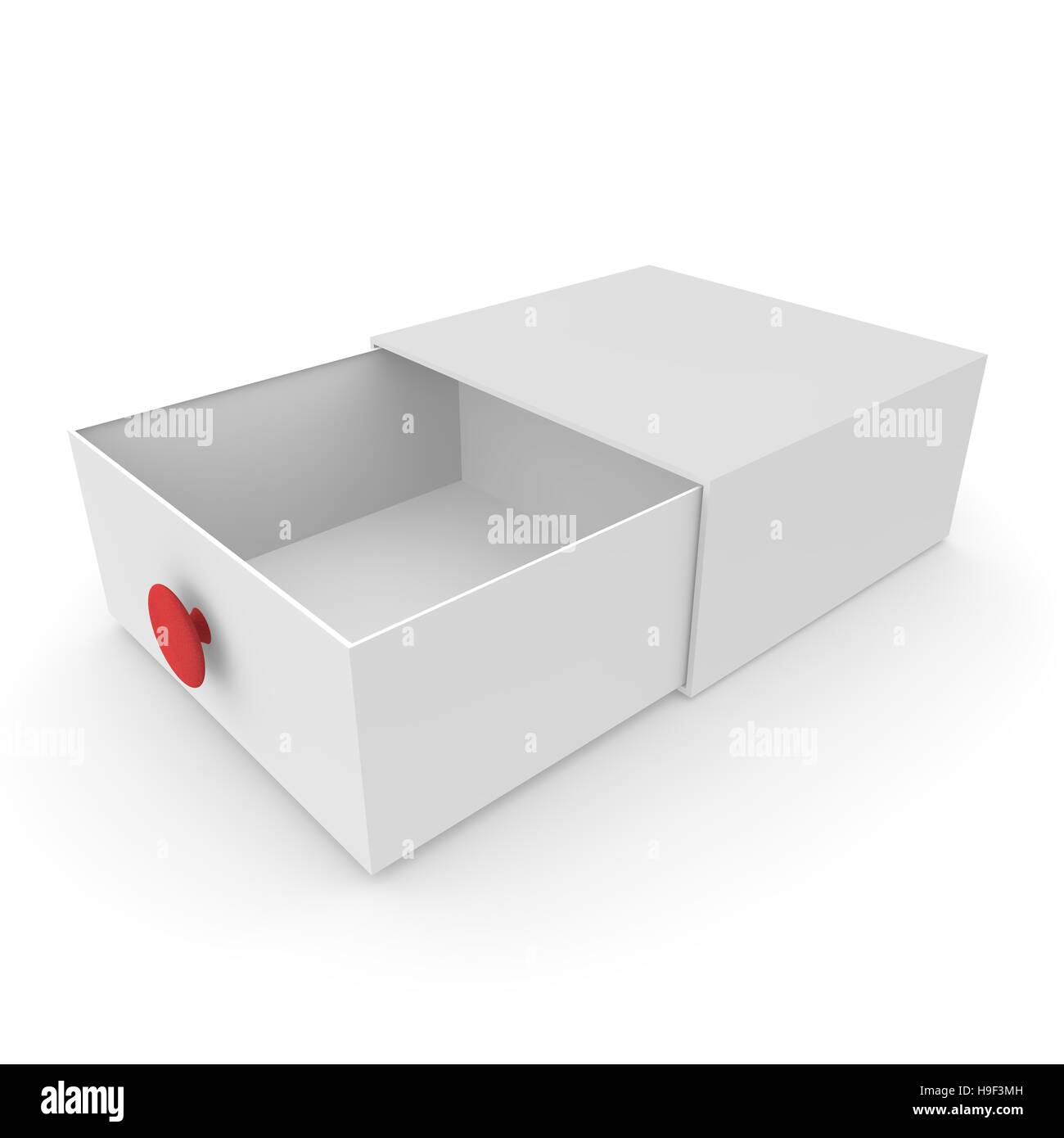 Empty white box with red handle with pull-out compartment for gifts on ...