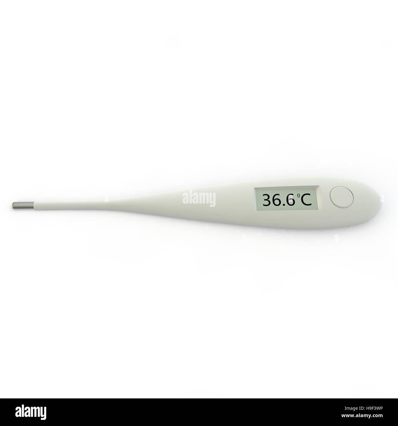 Digital thermometer shows a temperature of 36.6 degrees Celsius