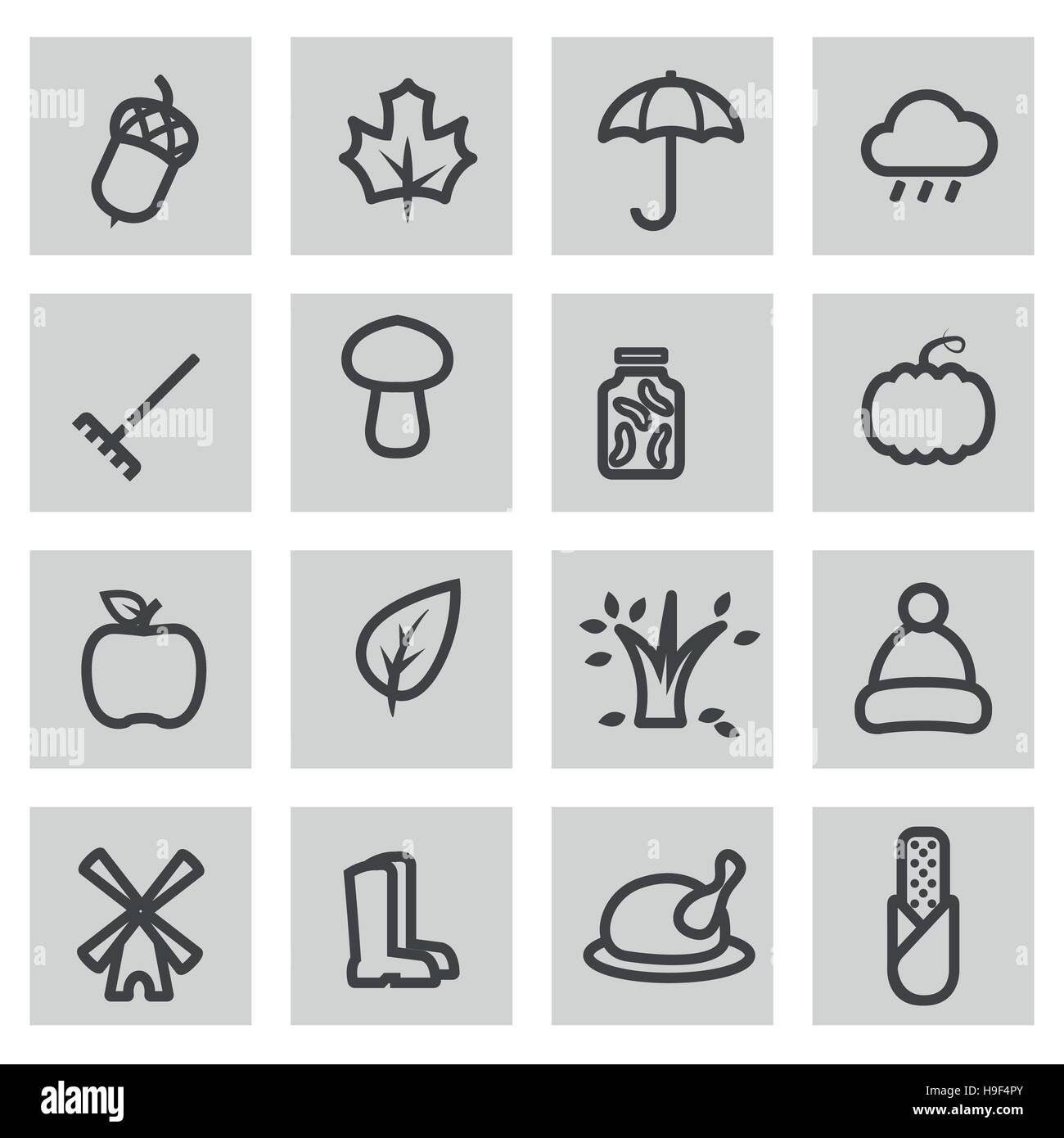 Vector line autumn icons set on grey background Stock Vector Image ...