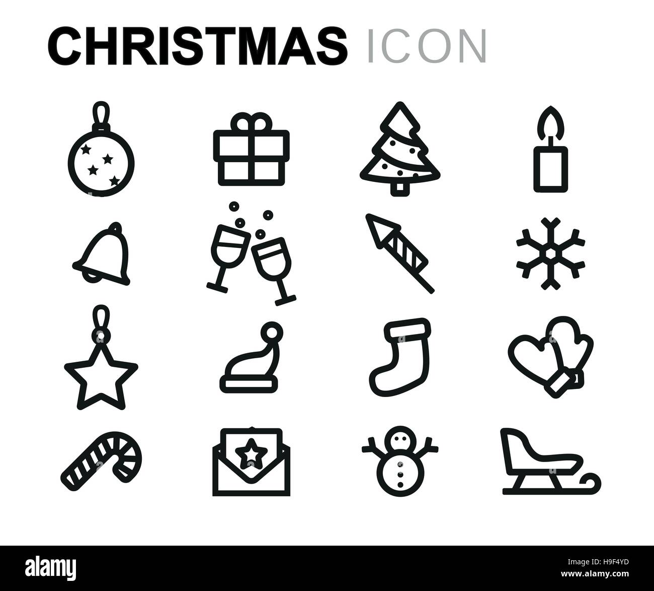 Vector line christmas icons set on white background Stock Vector Image ...
