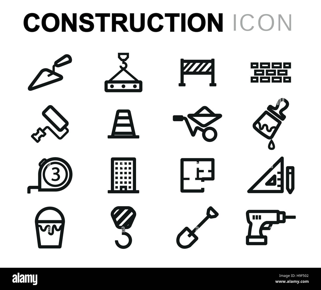 Vector line construction icons set on white background Stock Vector ...