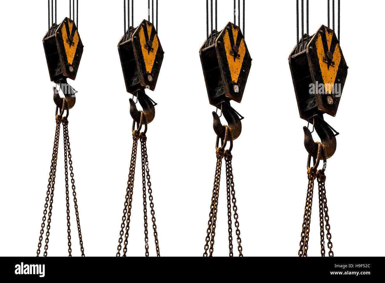 Crane hook and chain isolated on white background Stock Photo