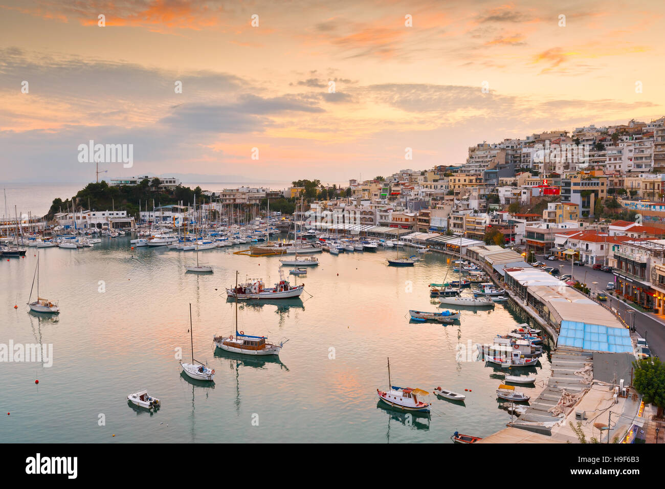 Evening view of Mikrolimano marina in Athens, Greece. Stock Photo