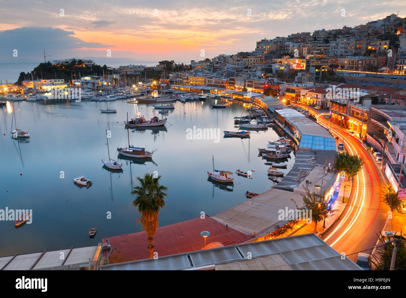 Evening view of Mikrolimano marina in Athens, Greece. Stock Photo