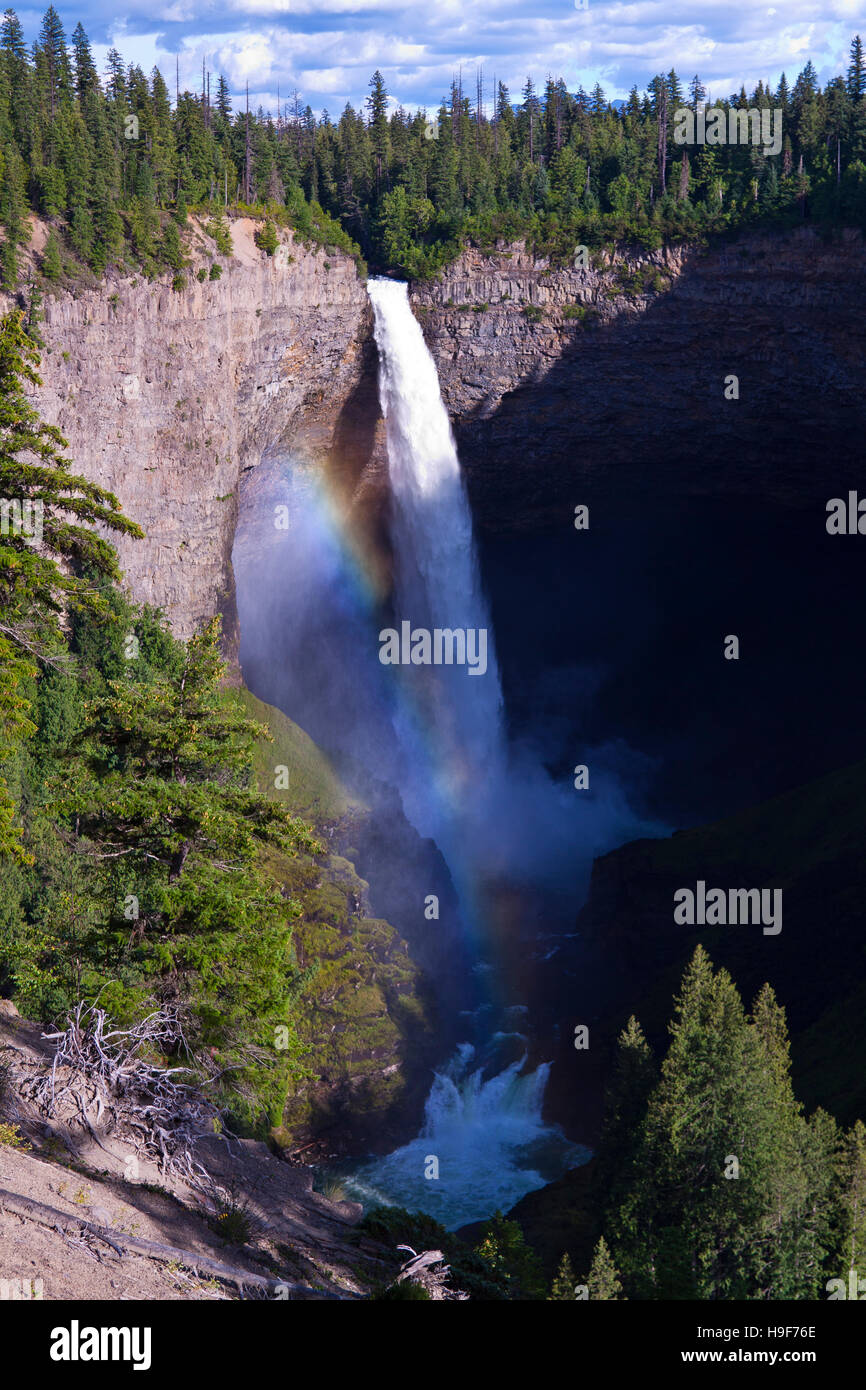High waterfall ainbow canyon Wells Gray park Stock Photo