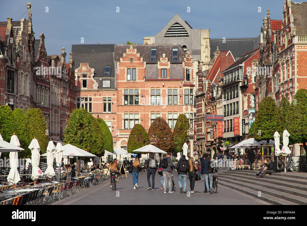 The Oude Markt (Old Market Square) in Leuven, Belgium. Stock Photo