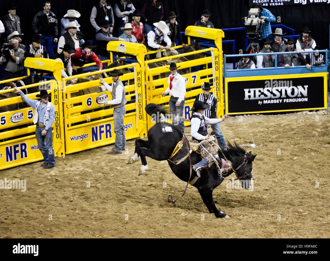 Las Vegas Nevada, December 2015 - Bronco riding at the National Rodeo Finals NFR Stock Photo