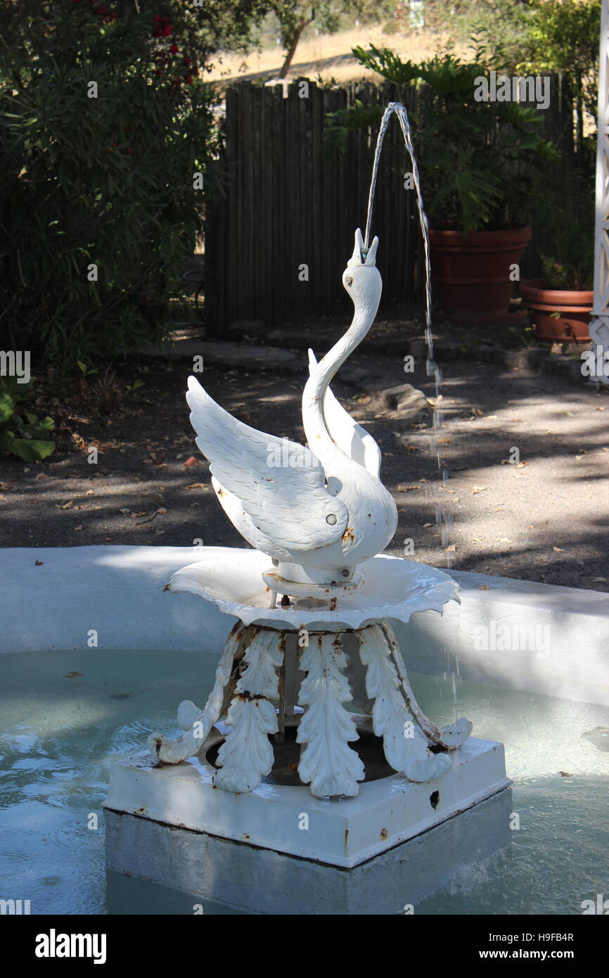Cast-iron Swan Fountain, Lachryma Montis, Vallejo House, Sonoma, California Stock Photo