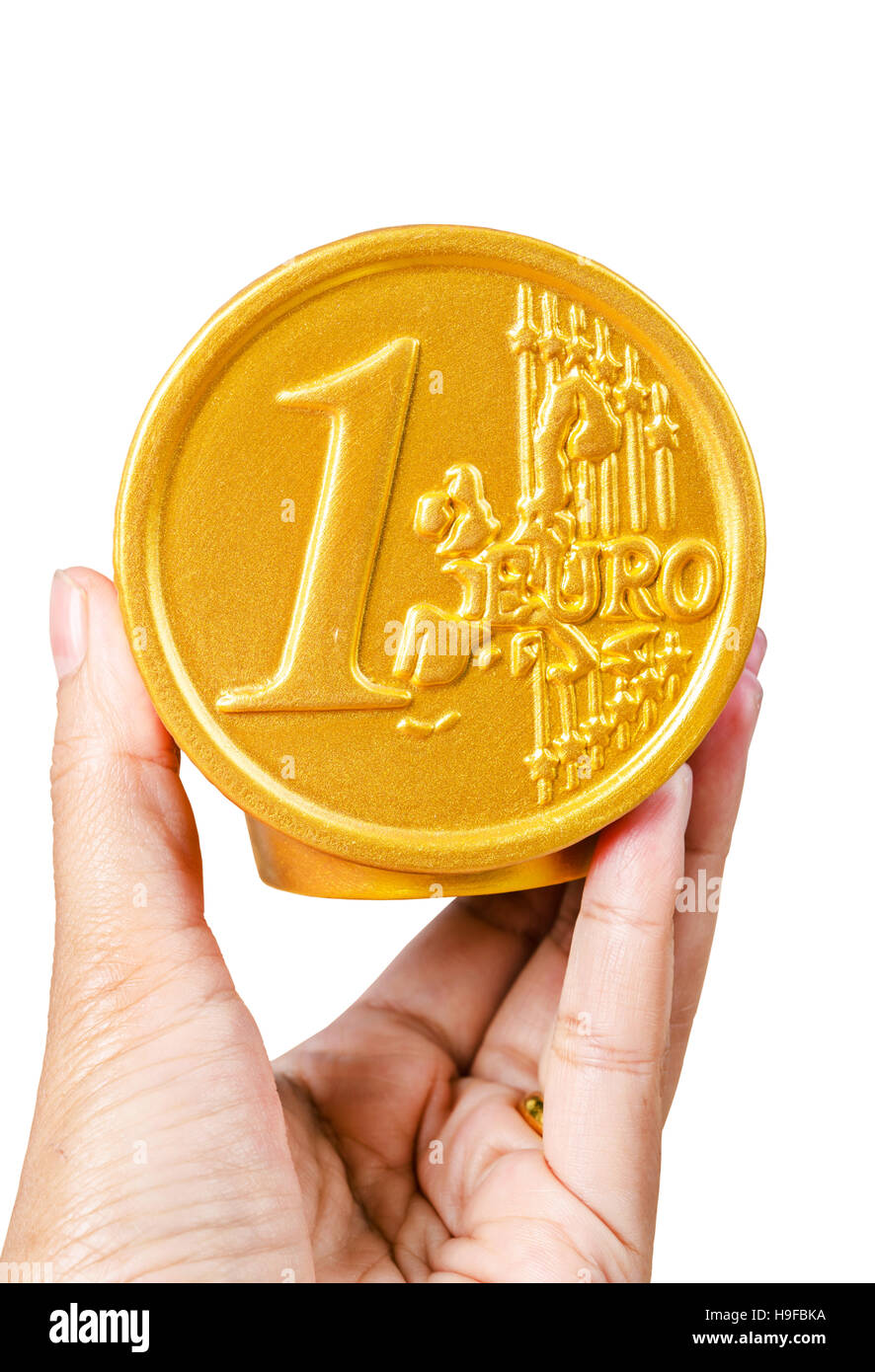Hand hold Euro coin safe money box Stock Photo Alamy