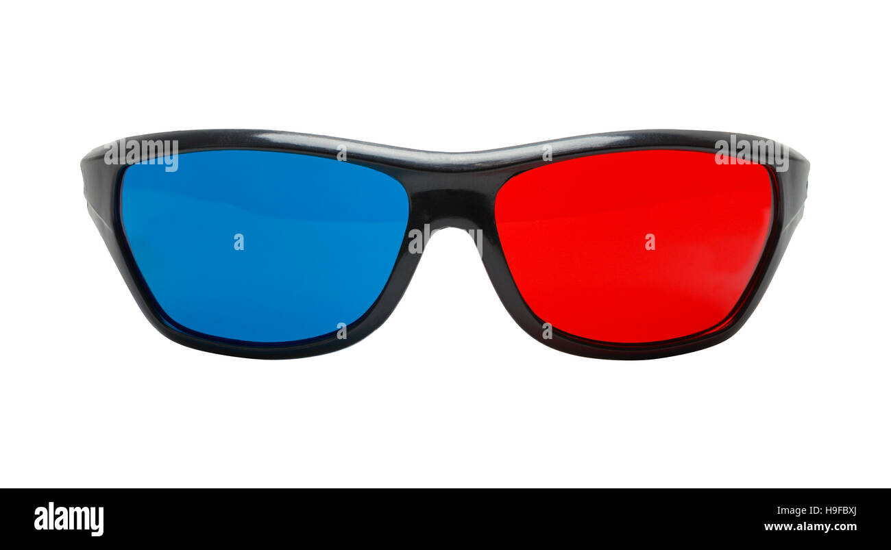 Cut Out Black Plastic 3D Glasses Front View. Stock Photo