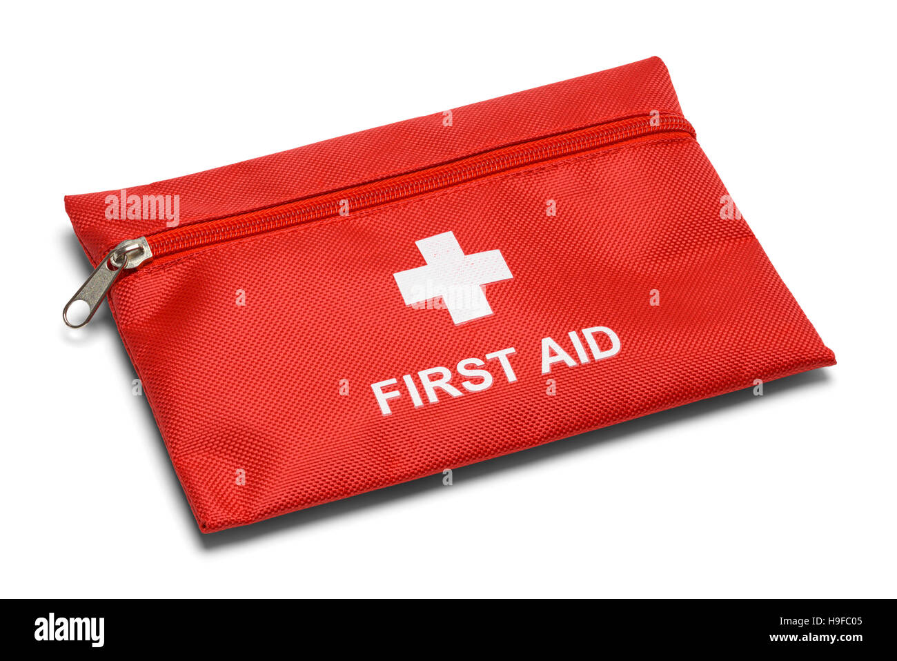 Red First Aid Kit Bag Isolated on White Background. Stock Photo