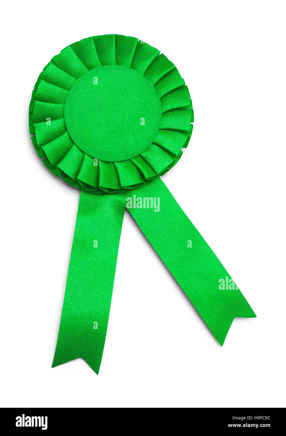 Green Award Ribbon with Copy Space  Isolated on White Background. Stock Photo