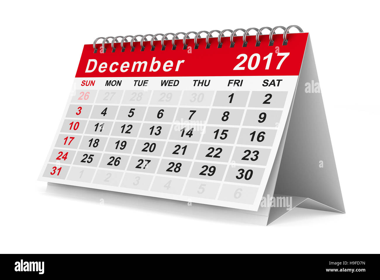2017 year calendar. December. Isolated 3D image Stock Photo