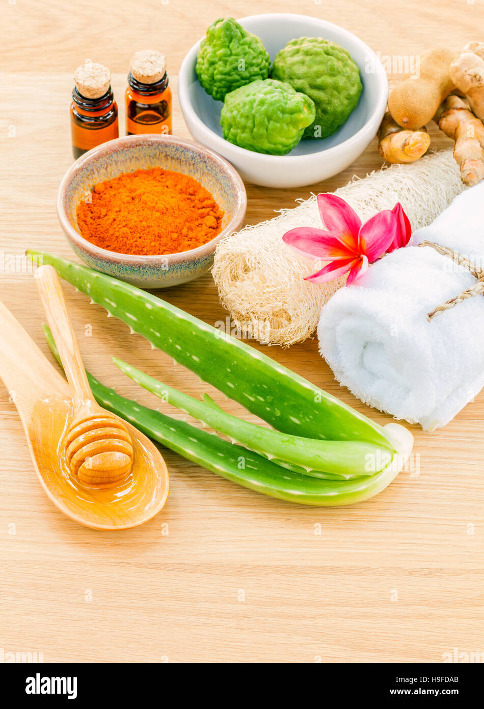 Traditional of thai skin care ingredients. - Macro shot with cop Stock 