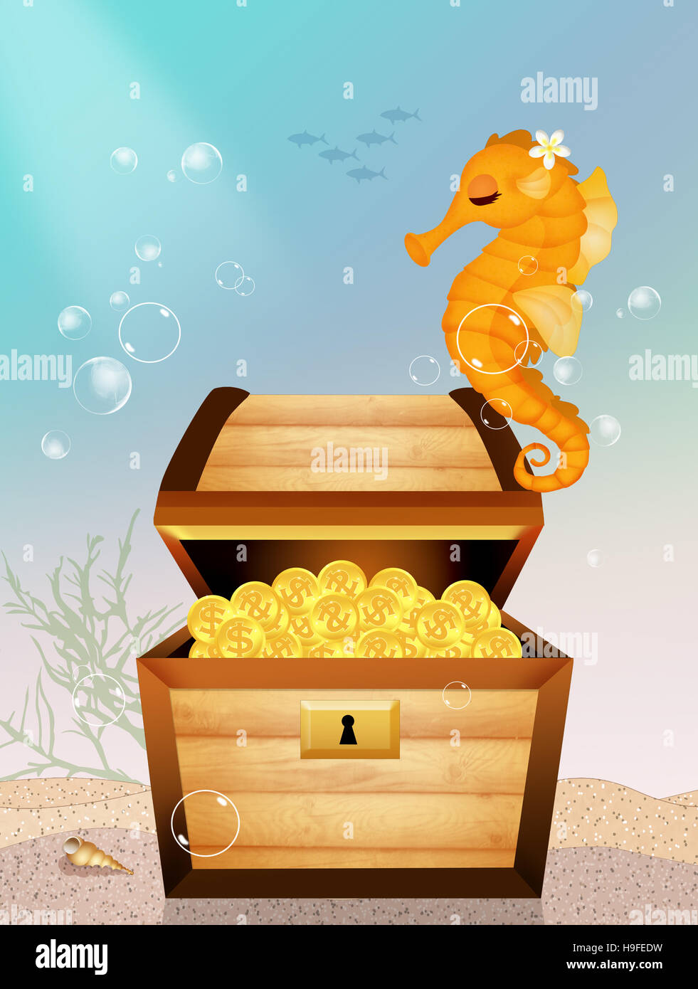 treasure chest in the ocean Stock Photo