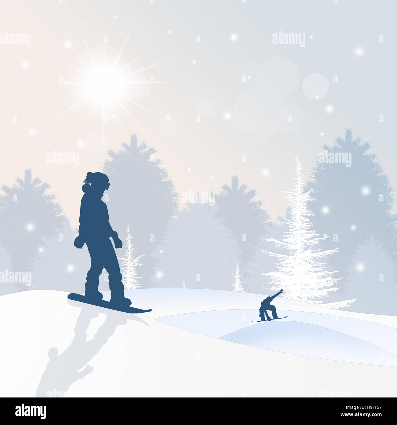 snowboard silhouette in winter Stock Photo