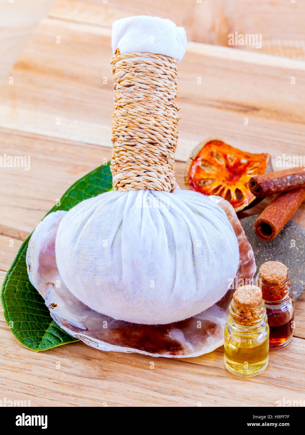 Natural Spa Ingredients . The herbal compress ball and massage o Stock