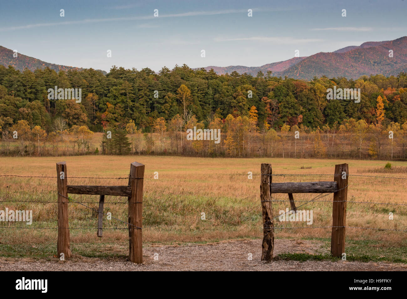 Field Entrance in Fall in Cades Cove Stock Photo Alamy