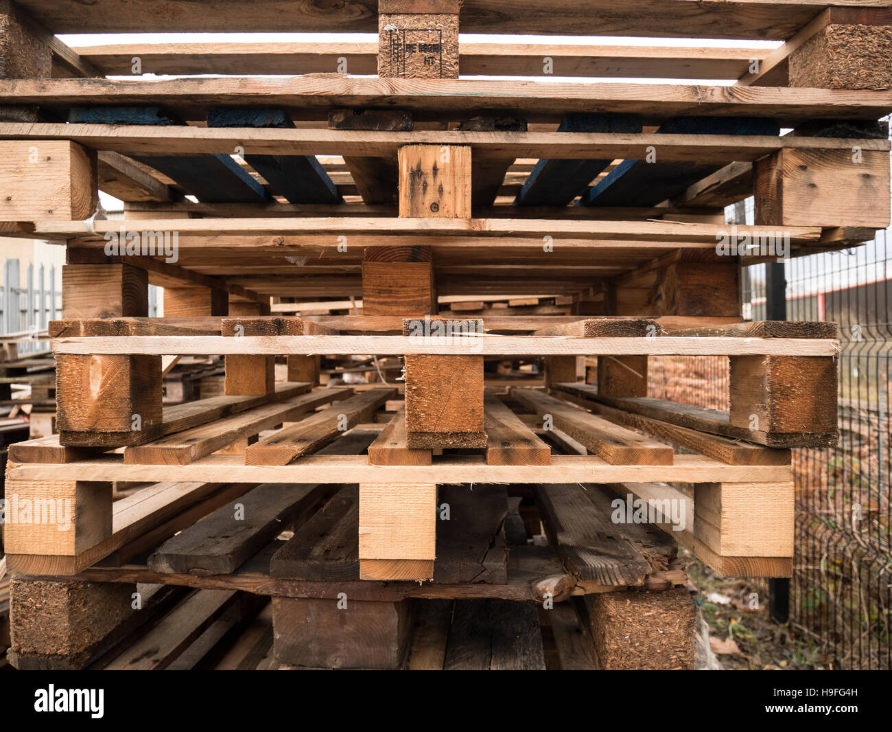 A stack of wooden pallets in Guiseley, Leeds, West Yorkshire Stock