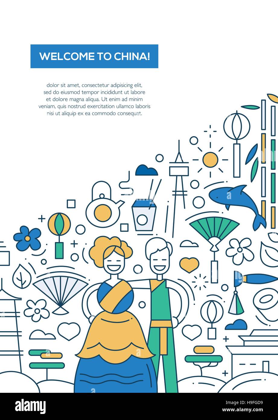 Chinese Poster Layout Welcome to China - vector line design brochure poster, flyer ...