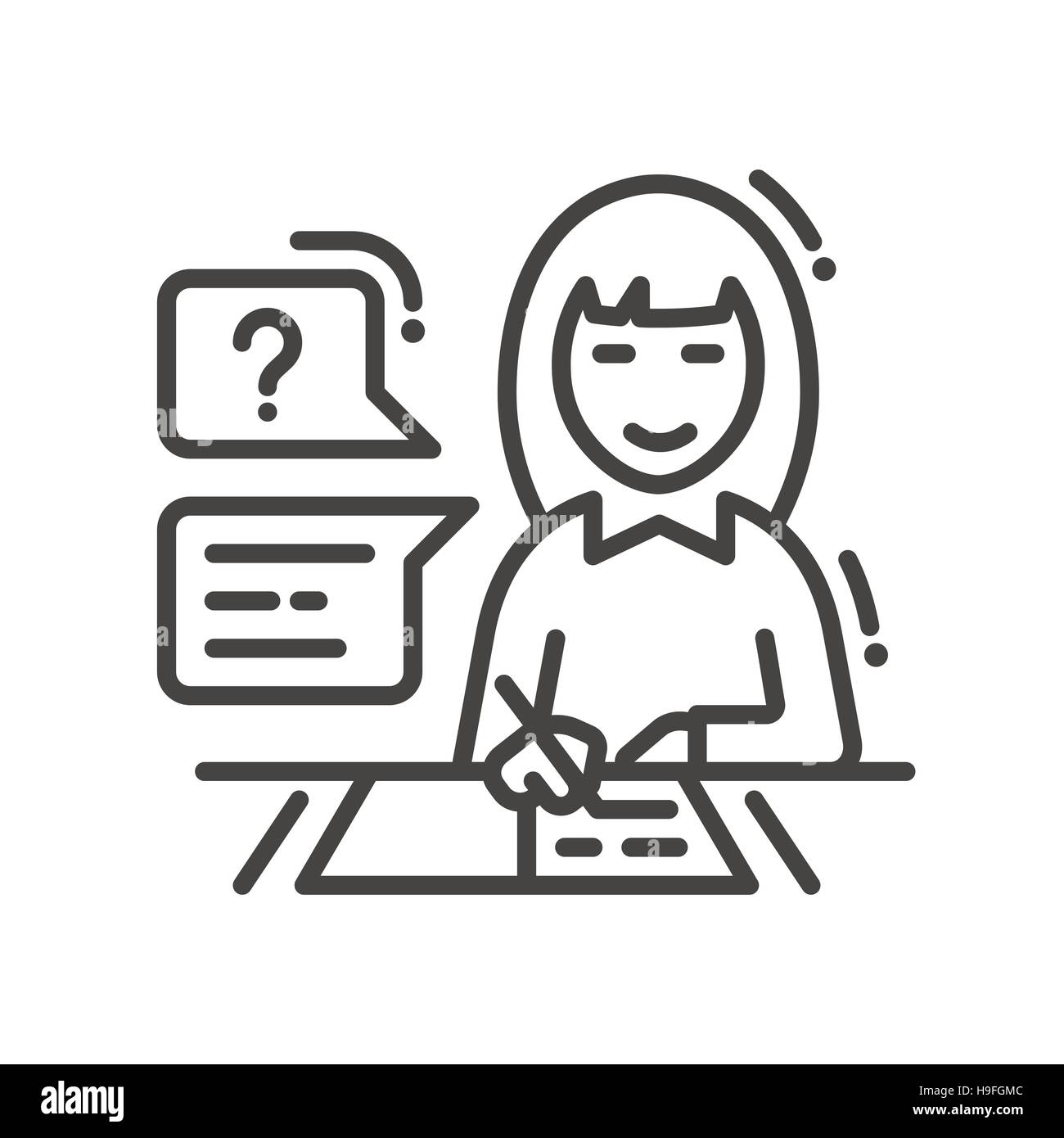 Female studying line design single isolated icon Stock Vector