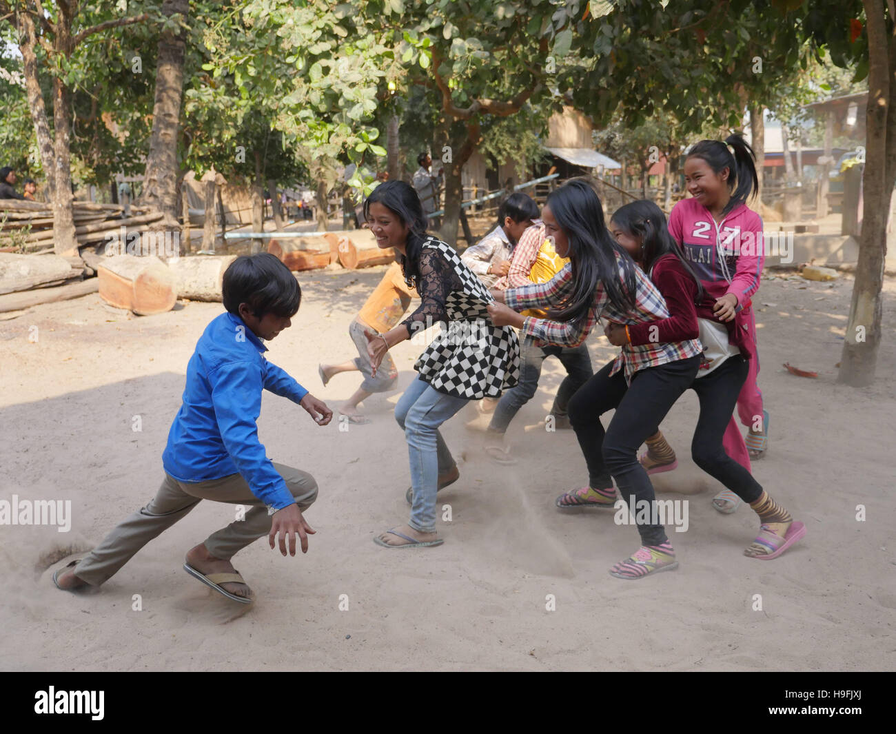Cambodia, Stung Treng, Katot village, inhabited by Brao tribe. Children playing. Sean Sprague photo Stock Photo