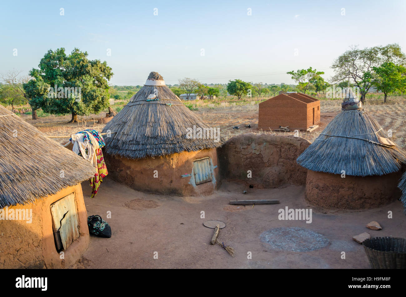 Traditional mud an clay housing of the Tata Somba tribe of nothern Benin and Togo, Africa Stock Photo