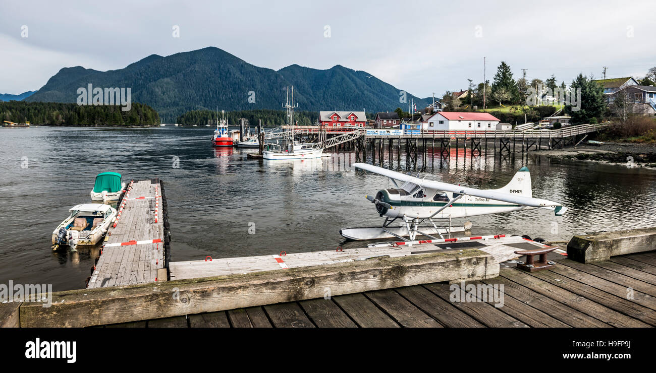 The waterfront in downtown Tofino, British Columbia. Stock Photo