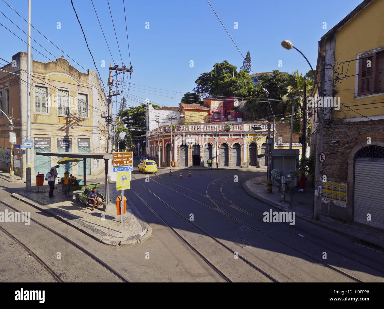 Brazil, City of Rio de Janeiro, Santa Teresa, View of the Largo dos Guimaraes. Stock Photo