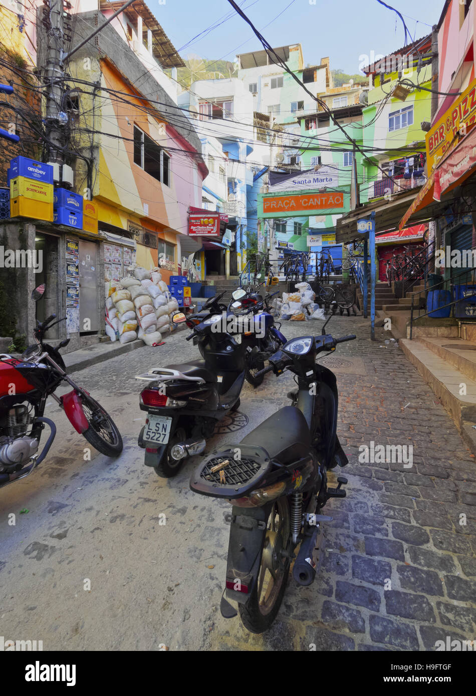 Brazil, City of Rio de Janeiro, View of the Favela Santa Marta. Stock Photo