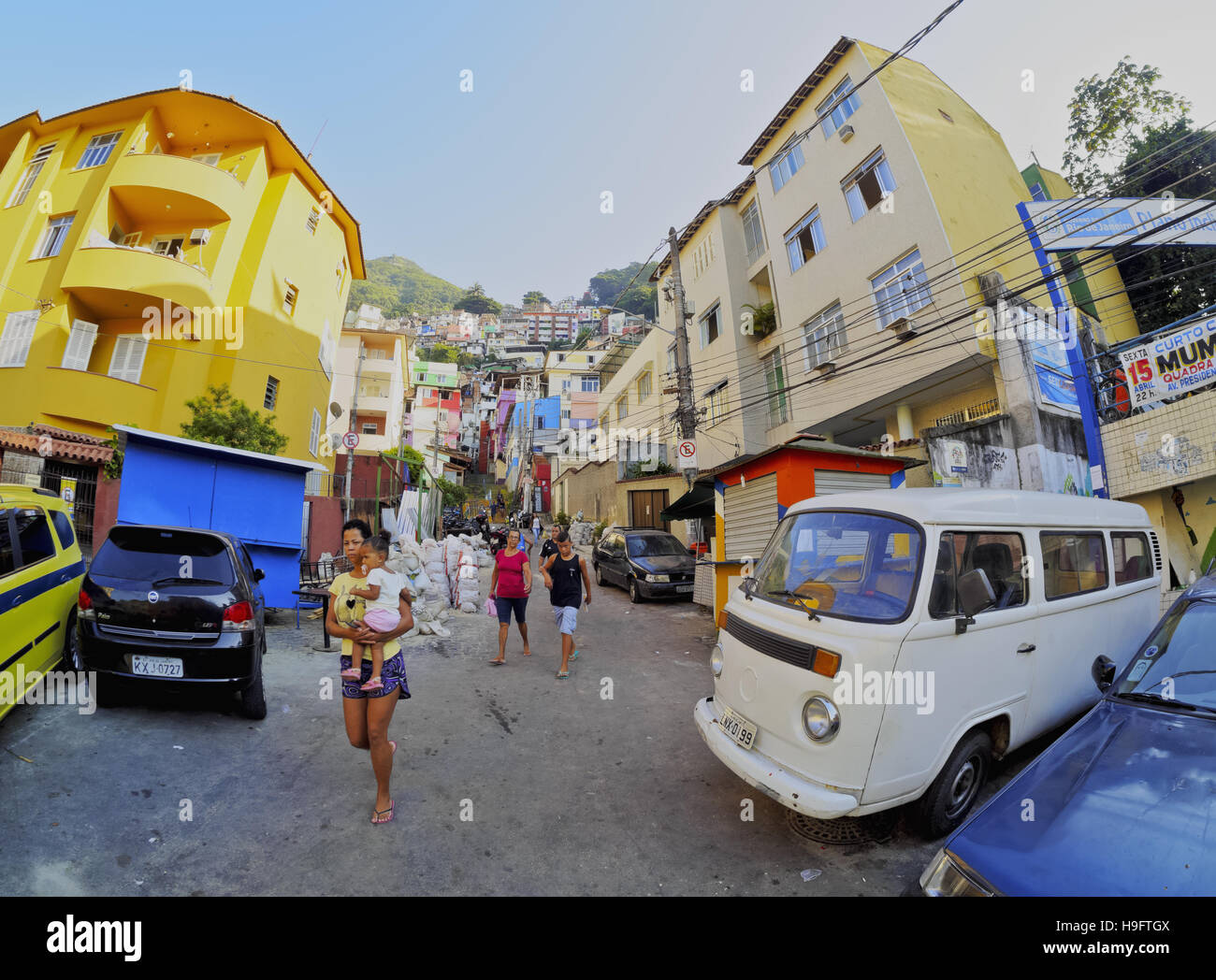 Brazil, City of Rio de Janeiro, View of the Favela Santa Marta. Stock Photo