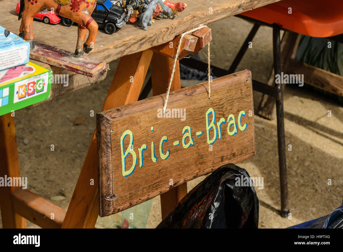 Wooden Bric A Brac Sign At Village Fete Stock Photo Alamy