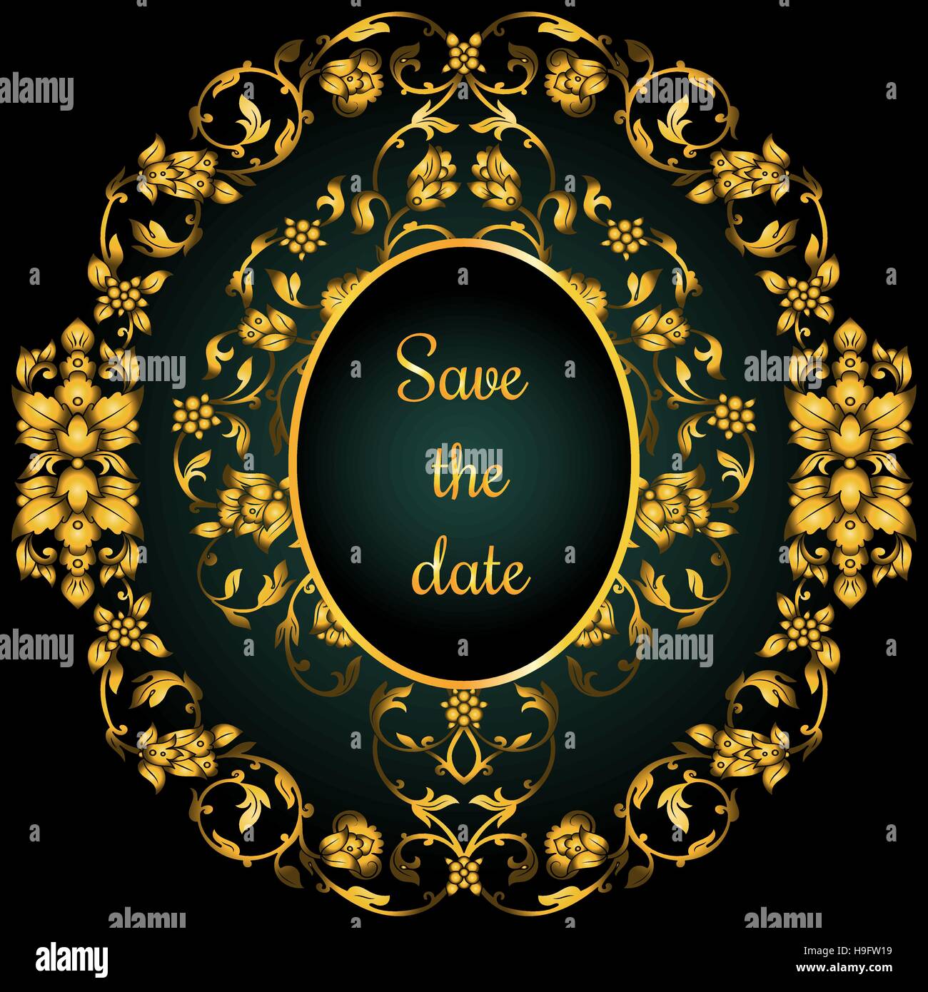 Floral Decorated Invitation Card With Antique Luxury Gold Vintage