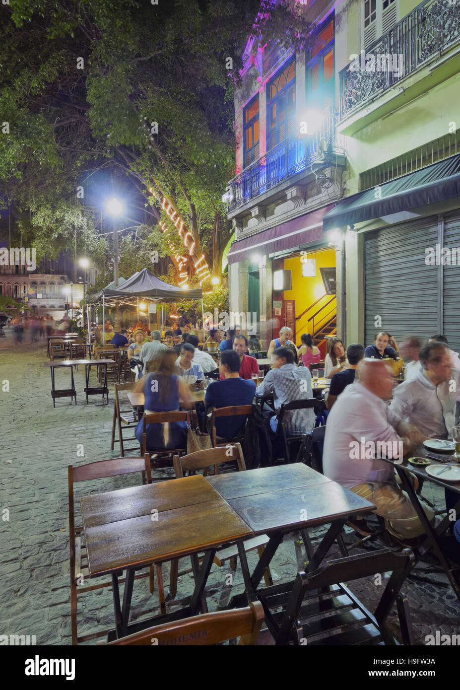 Brazil, City of Rio de Janeiro, Lapa, Twilight view of the Rua do