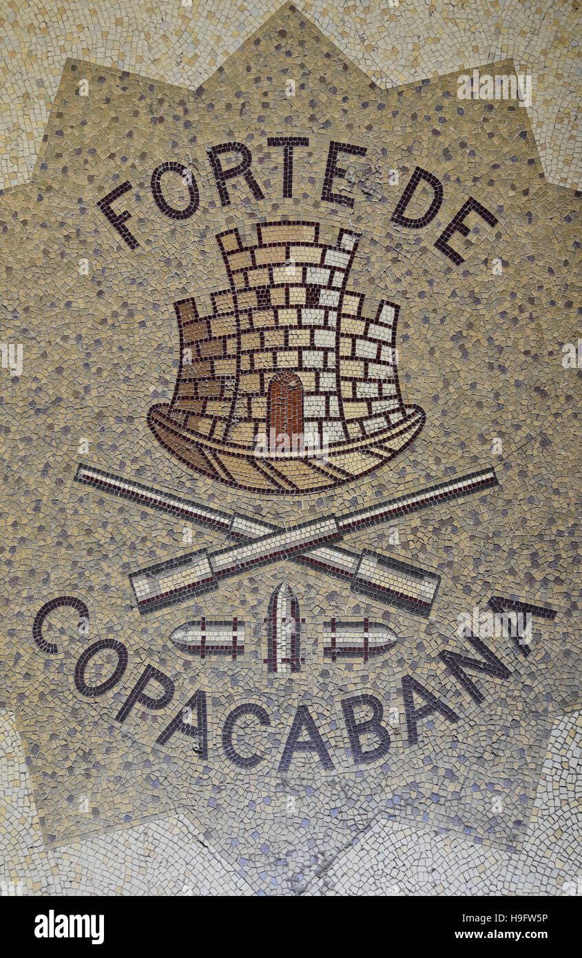 Brazil, City of Rio de Janeiro, Mosaique on the floor of the Fort Copacabana. Stock Photo