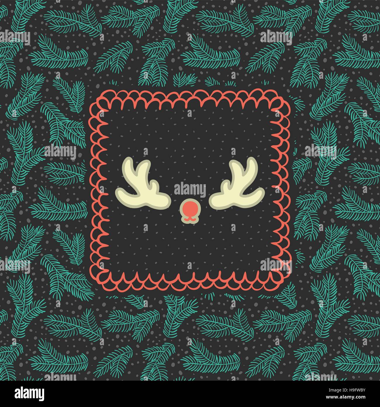 Christmas and New Year vintage ornate frame with Santa deer horns ...